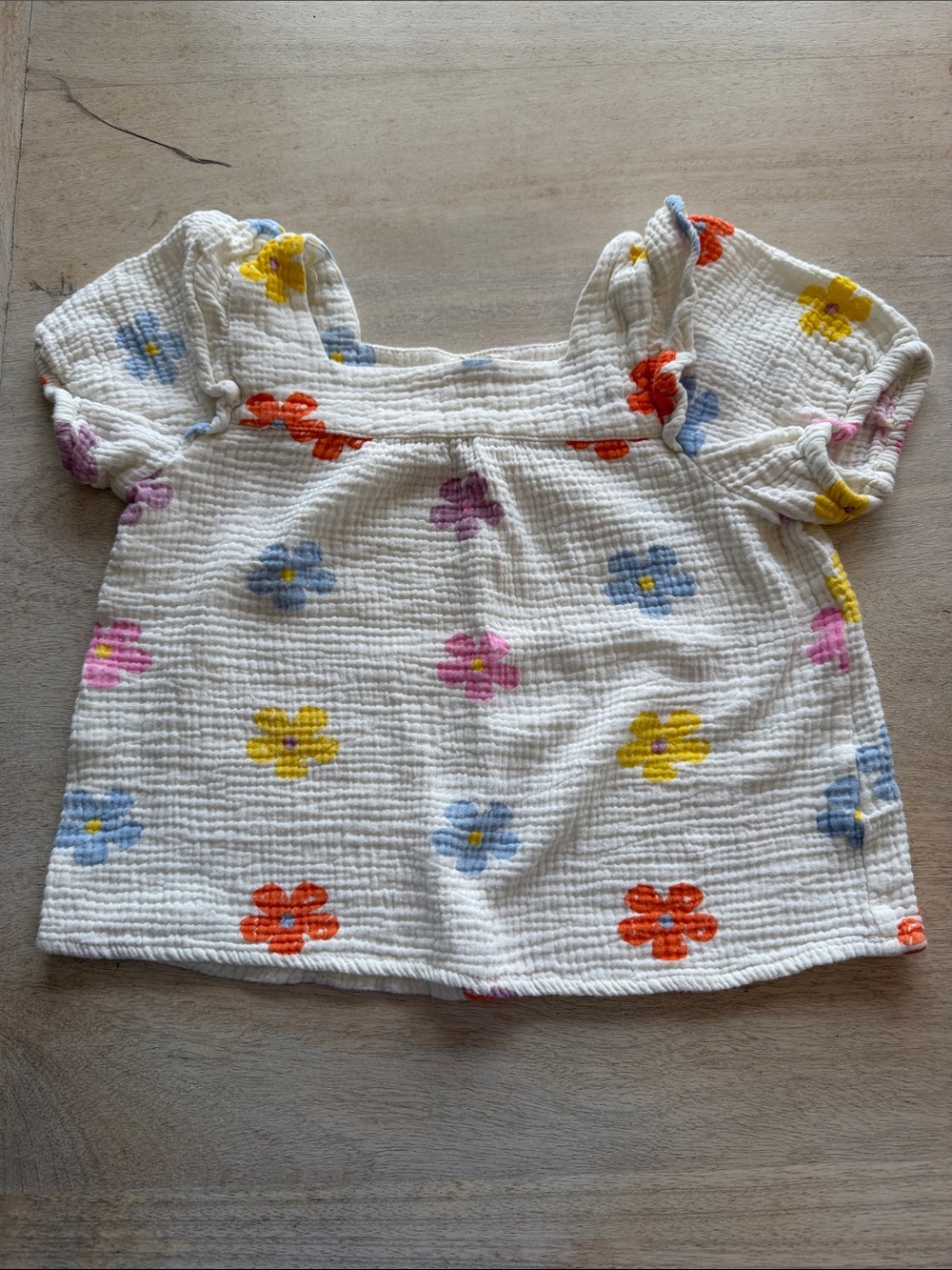 Hayden Girls White Floral Puff-Sleeve Blouse with Multi-Color Flowers